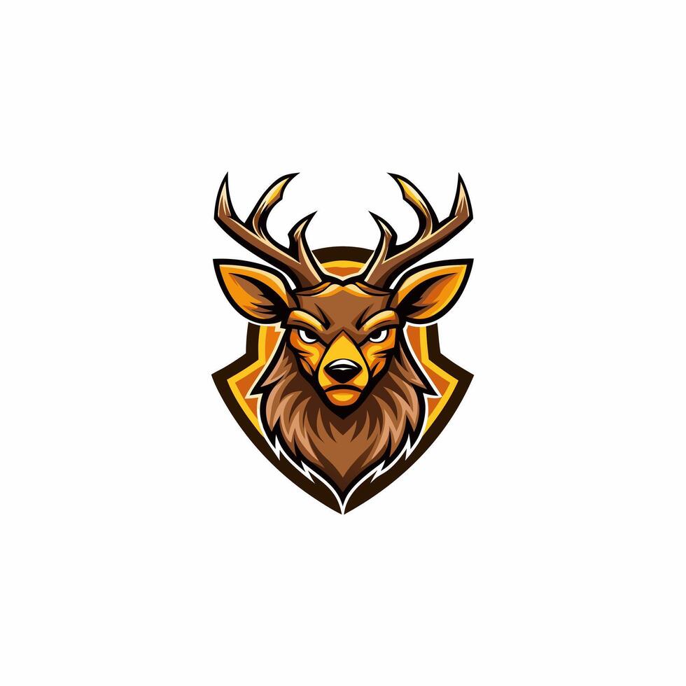 a deer head logo with a shield on it vector