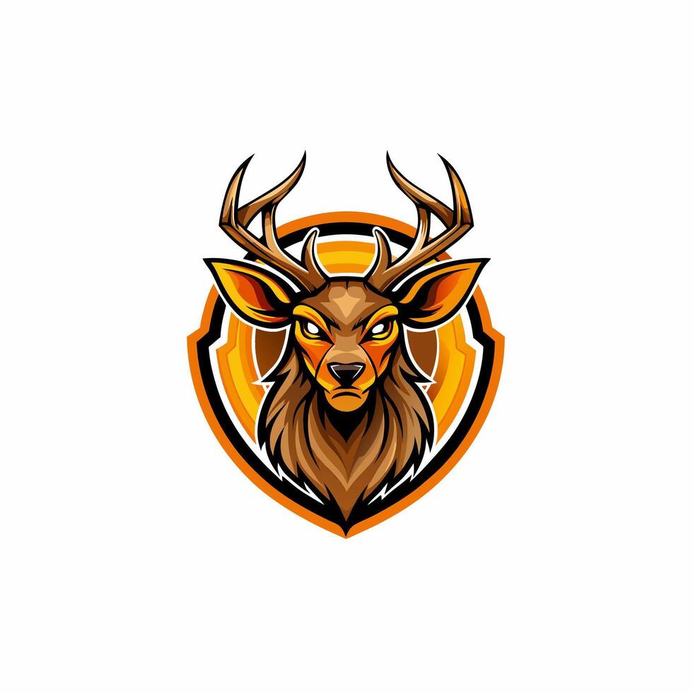 a deer head with horns on the shield vector