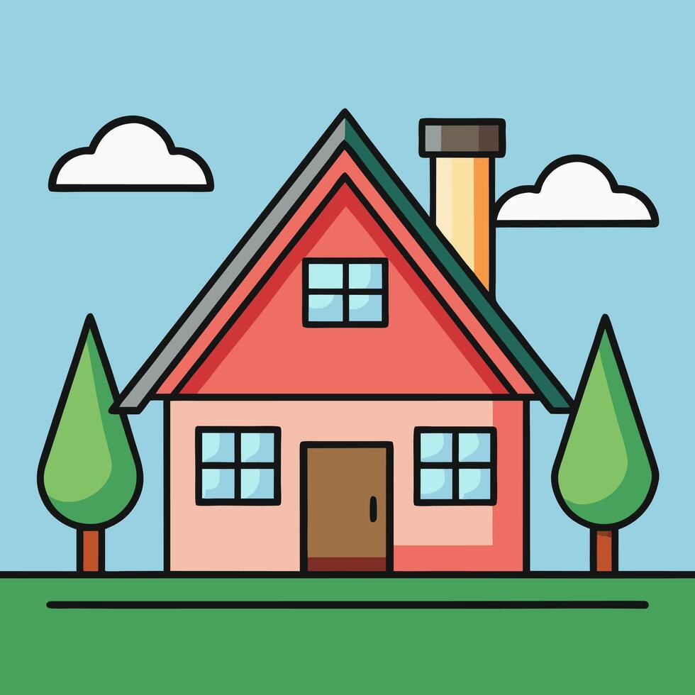 a house with a chimney and trees on the side vector