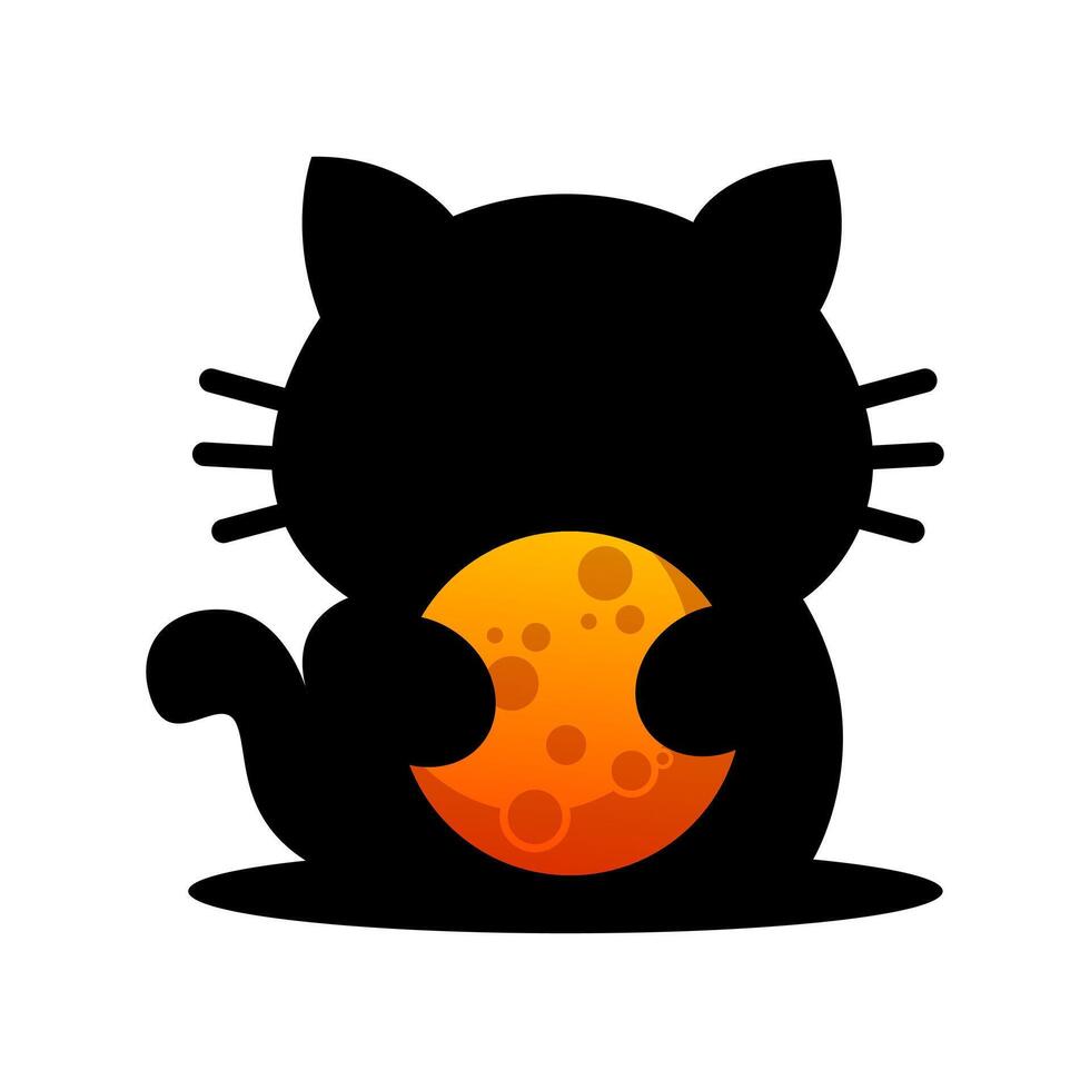 a black cat with an orange ball in its mouth vector