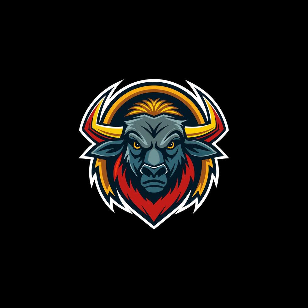 the head of an angry bull is shown on a black background vector