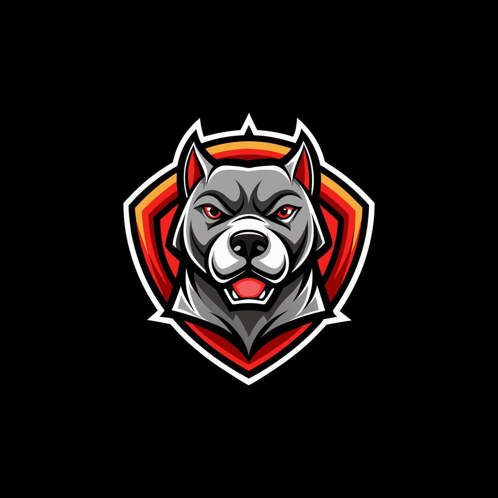 a dog head logo with a red and orange background vector