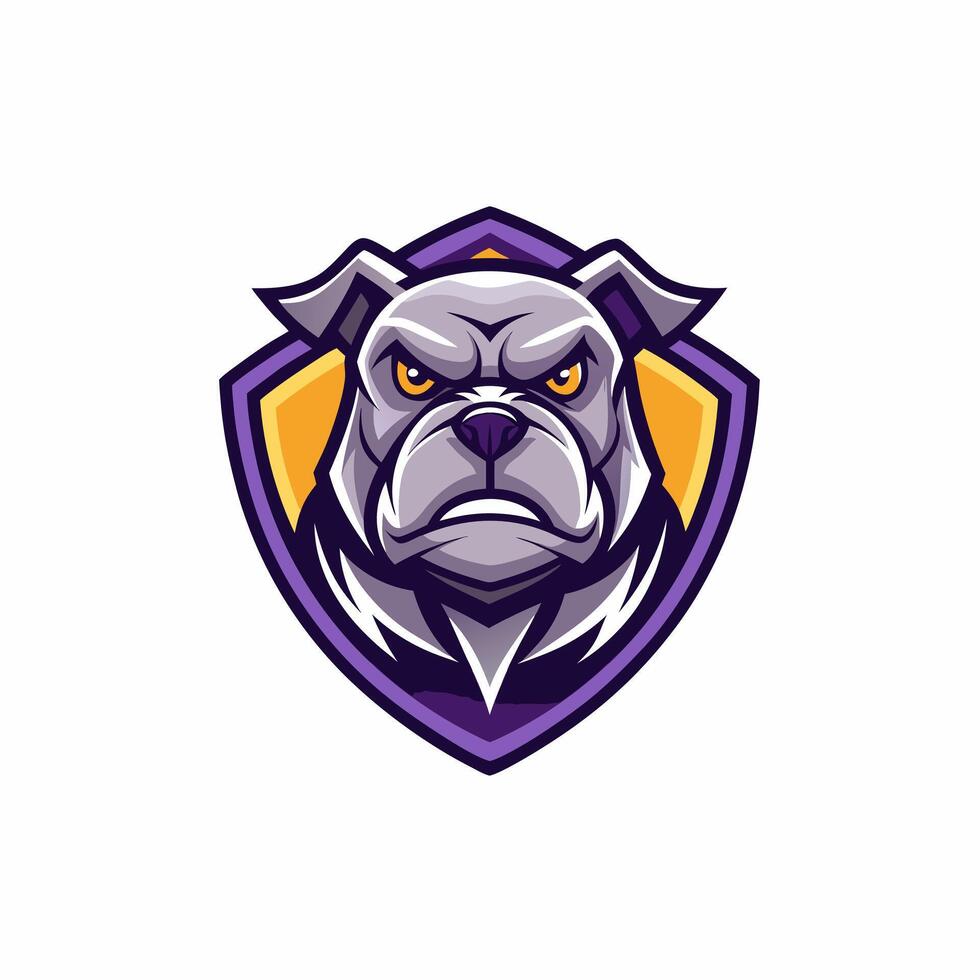 an angry bulldog mascot head on a shield vector