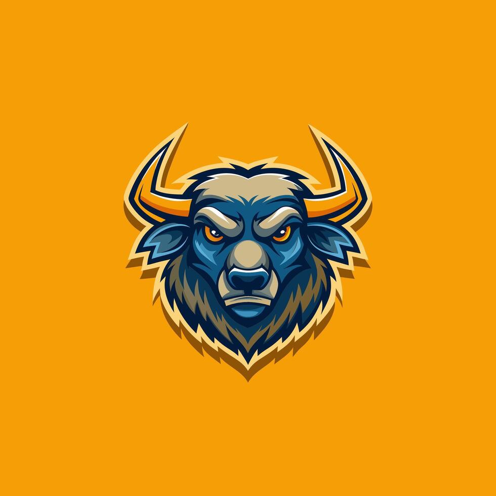 an angry bull head on an orange background vector