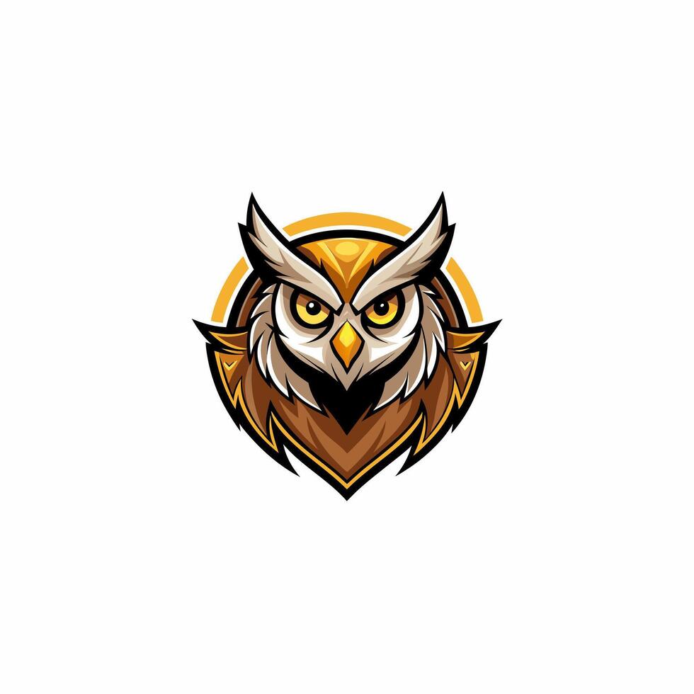 an owl head logo with a yellow background vector