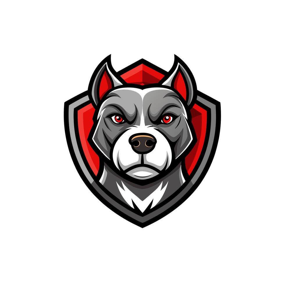 a dog head with red eyes on a shield vector