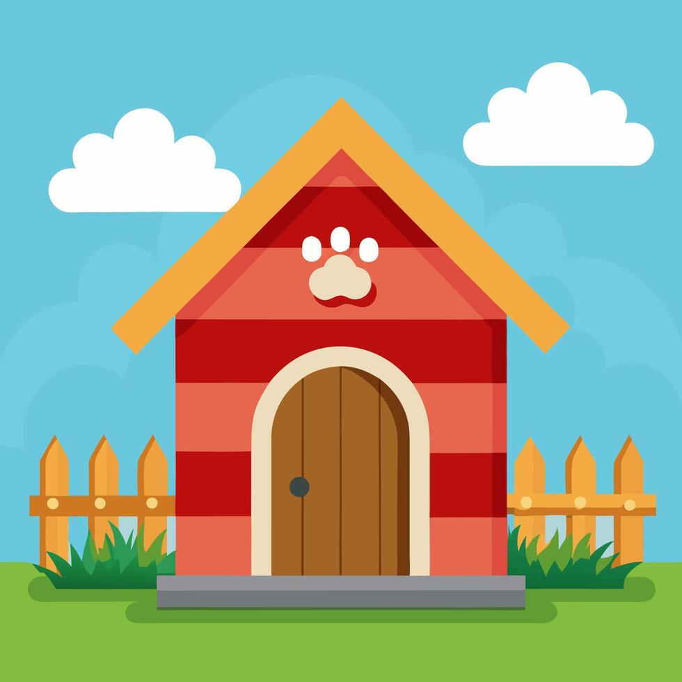 dog house with dog paw prints on the door vector
