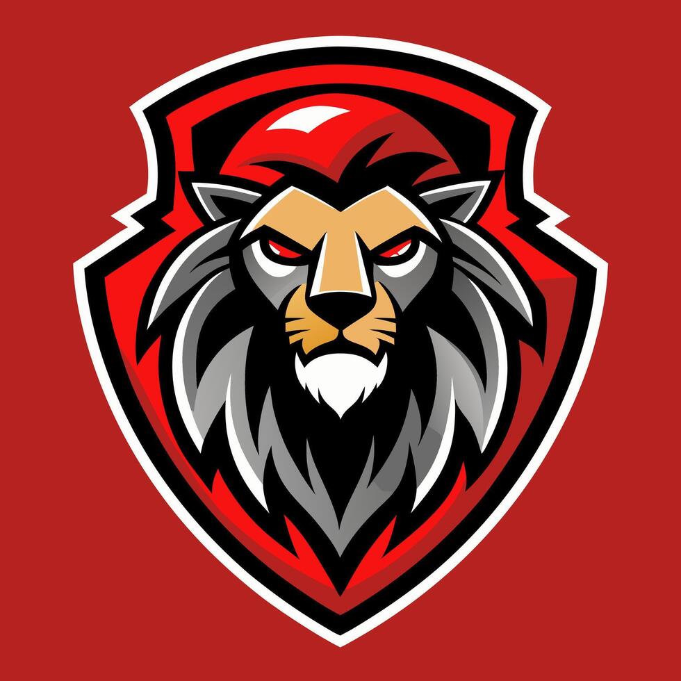 lion mascot head on red background vector