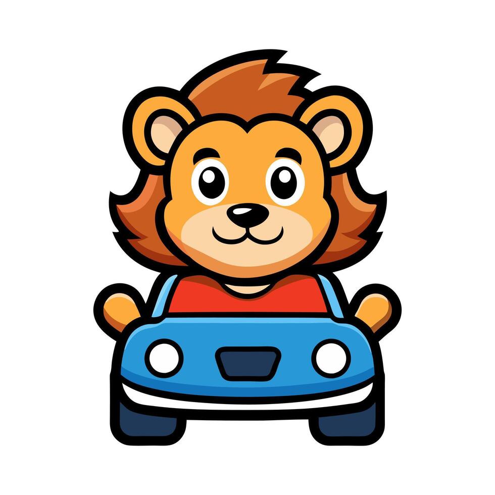 a cartoon lion driving a car vector