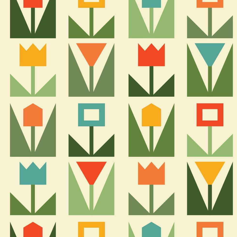 Abstract geometric colorful floral seamless pattern vector