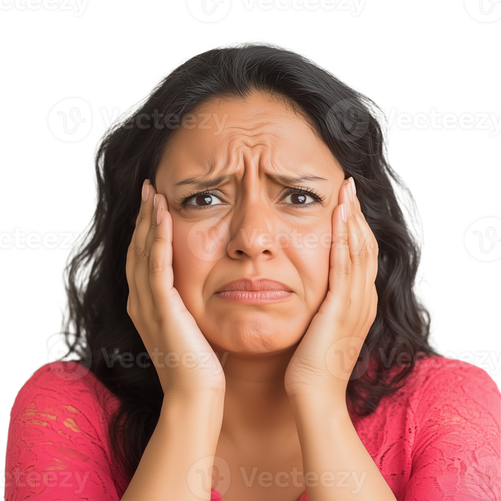 Close-up portrait of a young woman with headache isolated on transparent background png