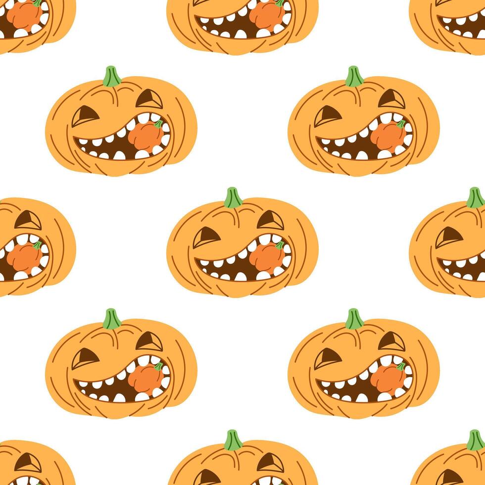 flat style Halloween seamless pattern. Hand-drawn scary pumpkins. Element for labels, packaging and cards design. vector