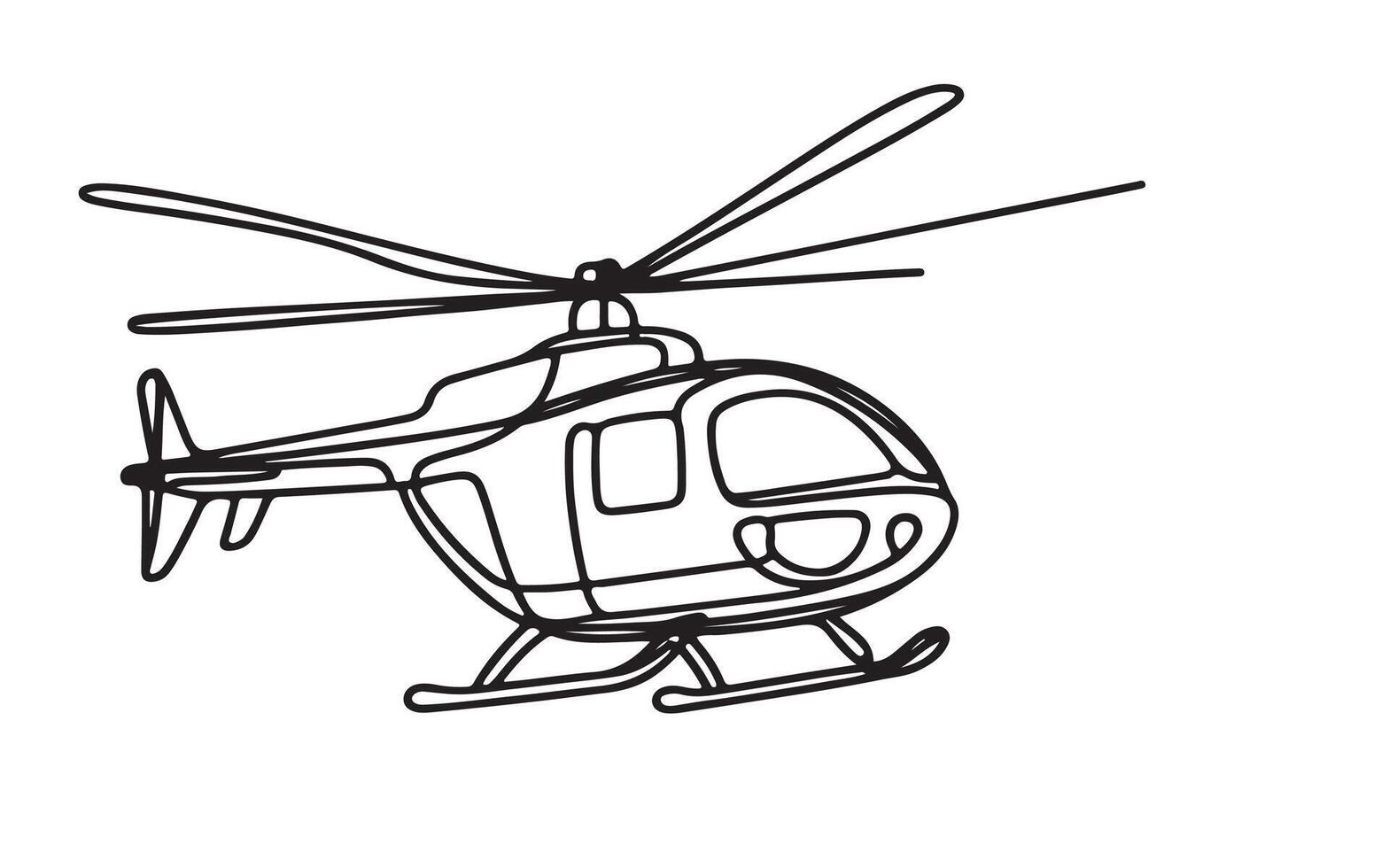 Continuous one line art drawing black outline art. hand drawn sketch of a helicopter in the air graphic design modern illustration on white vector