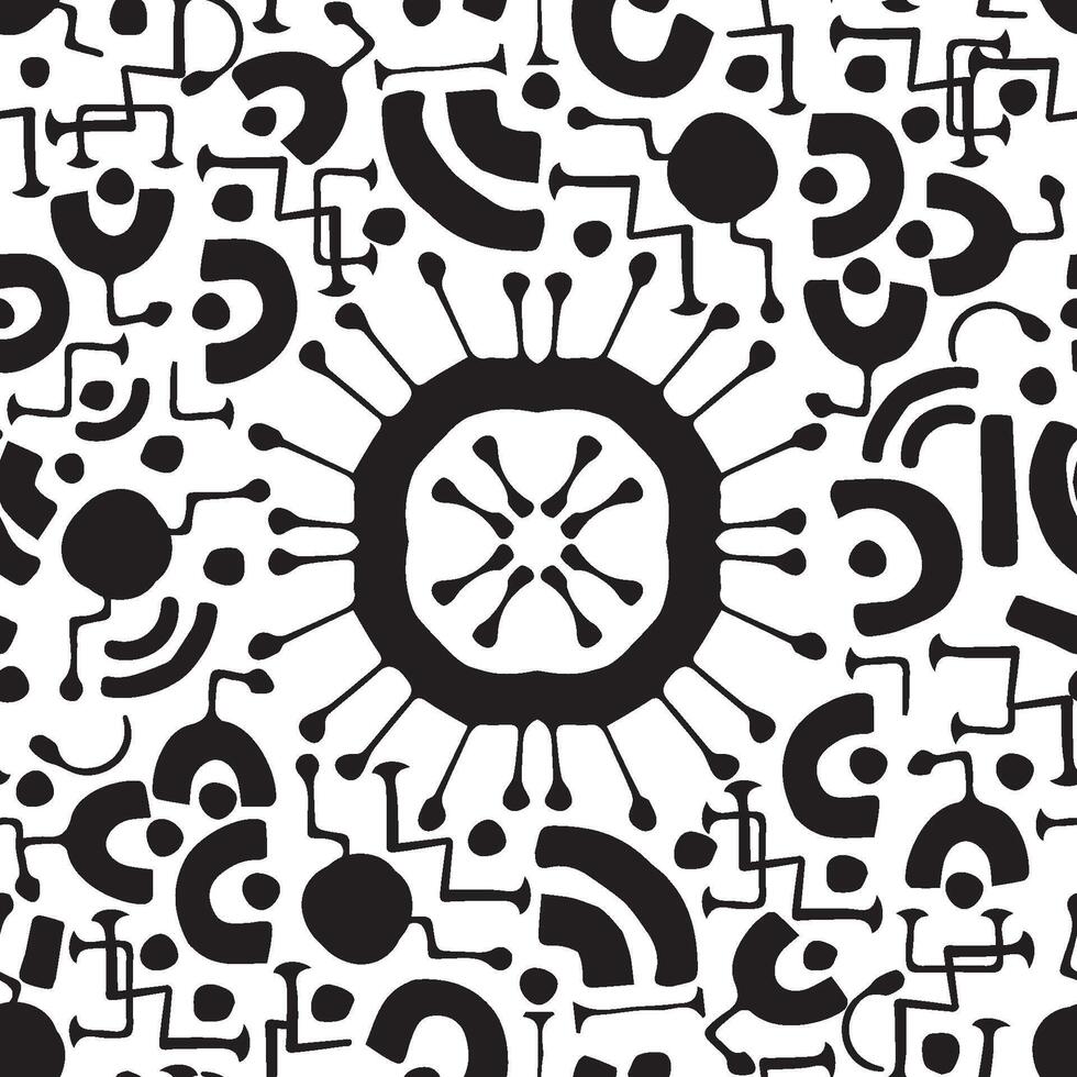 Black line virus print illustration. Seamless pattern on white background vector