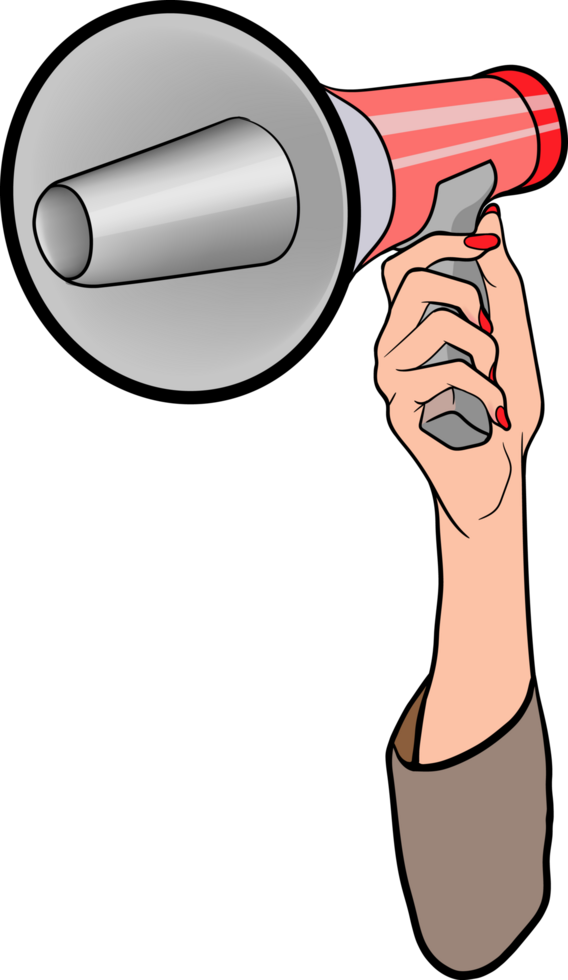 hand holding amplifier megaphone loudspeaker bullhorn in retro pop art comic style png