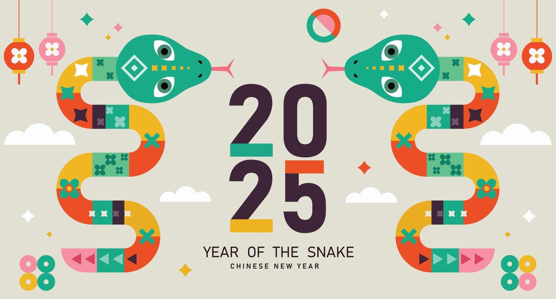 Chinese New Year 2025 modern design, for card, banner. Flyer Template, Year of the Snake, Chinese zodiac Snake symbol. vector