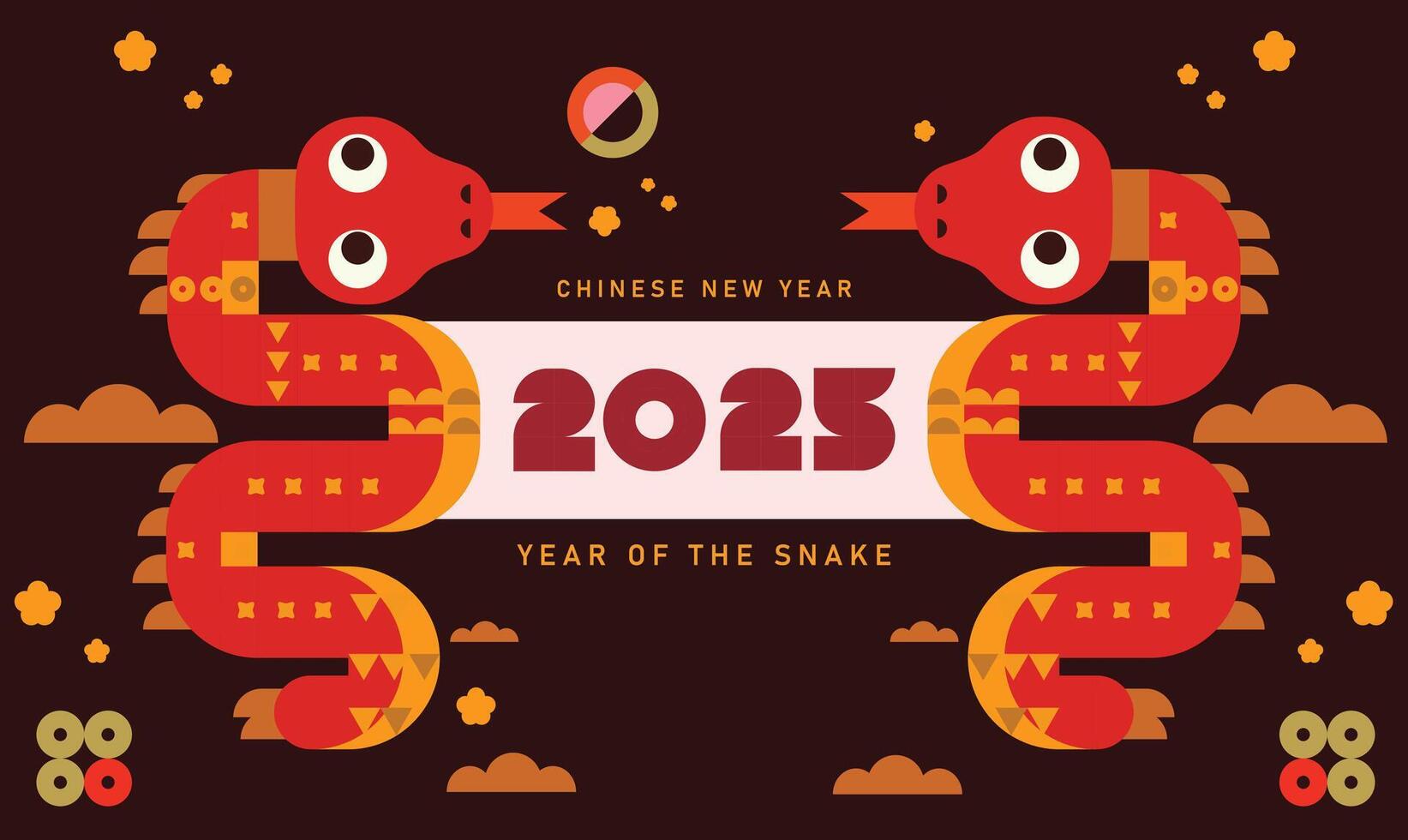 Chinese new year 2025 year of the Snake. Red traditional Chinese designs with snakes. for Notebook cover, brochure design template, postcard, banner. vector