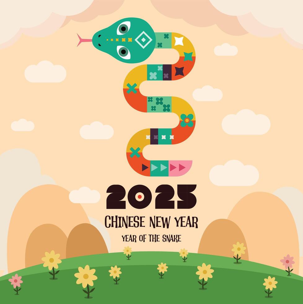Happy chinese new year 2025 year of the snake, for cover, card, poster, banner. Flyer Template, Chinese zodiac Snake symbol. vector
