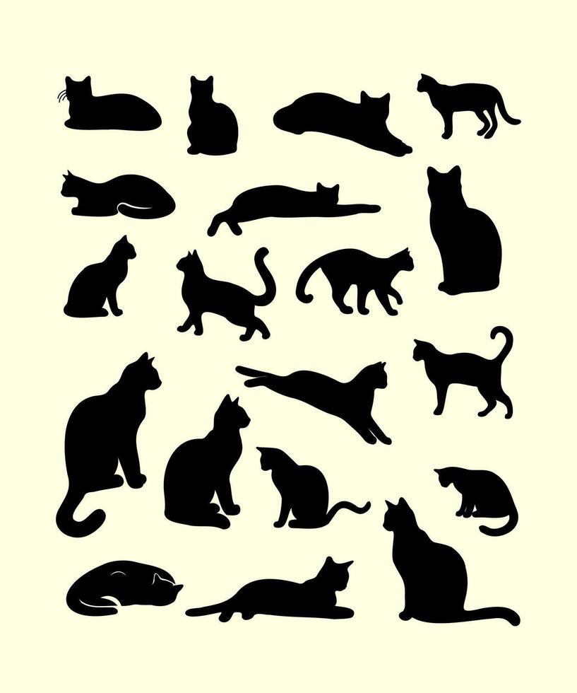 Minimalist Stylish Cats Animals Silhouette Set Illustration vector