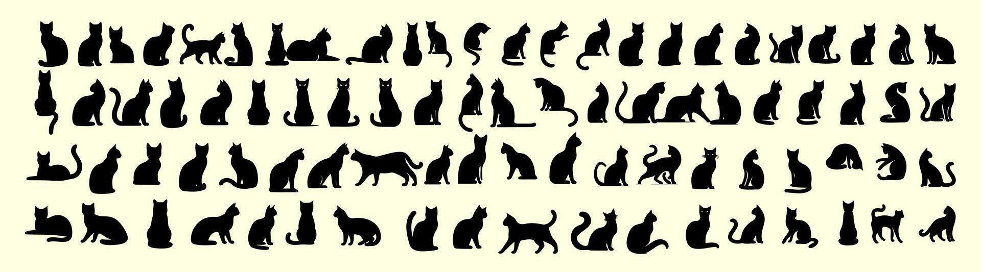 Multiple Top Minimalist Stylish Cats Animals Silhouette Set collection in Illustration vector