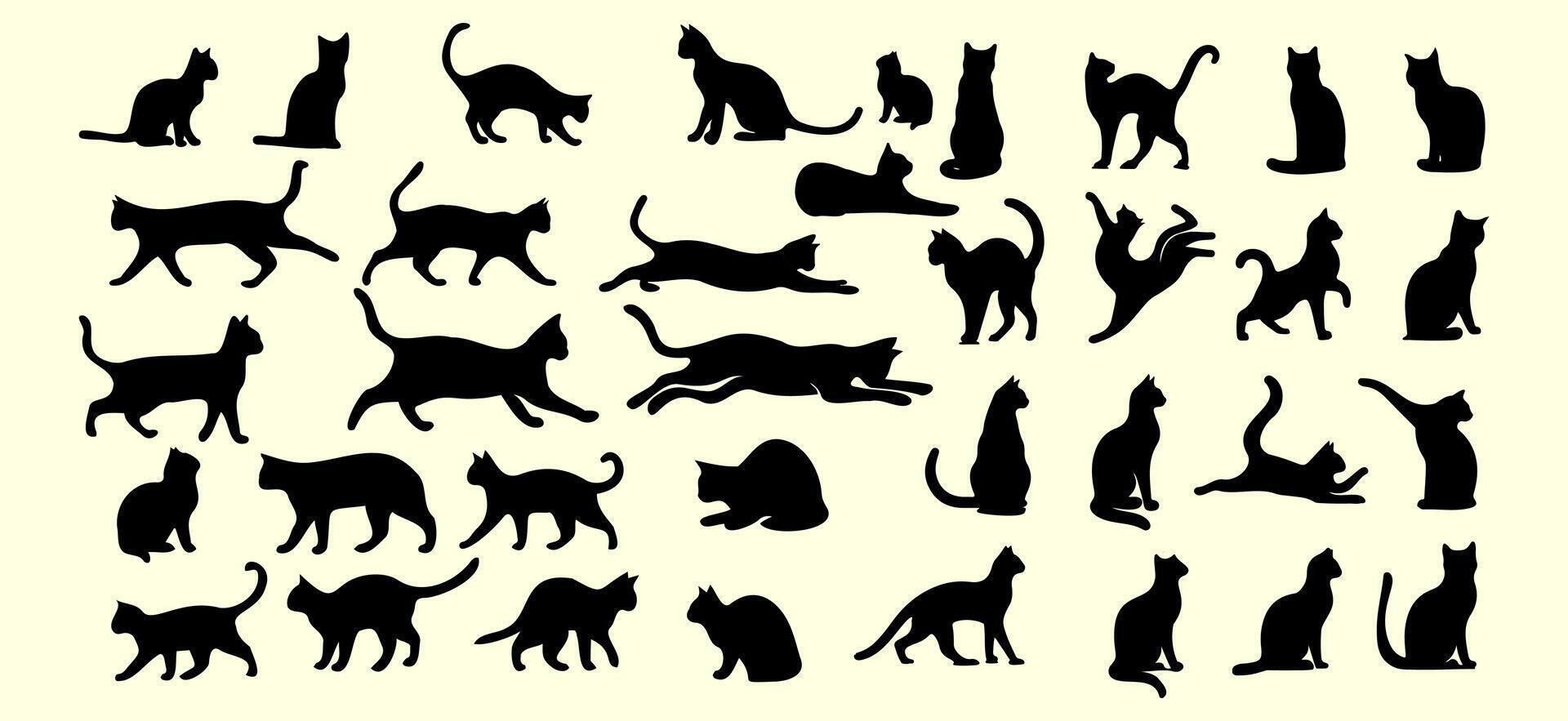 Minimalist Stylish Cats Animals Silhouette Set collection in Illustration vector