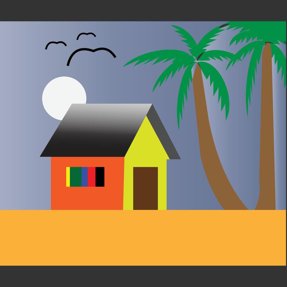 moonlit scenery house vector