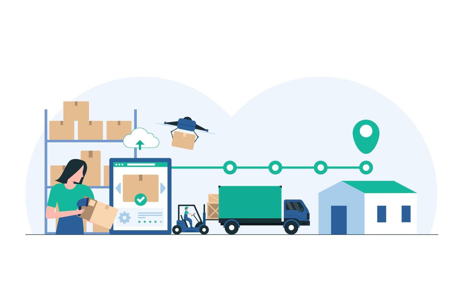 Warehouse Team Coordinating Logistics and Inventory Management. Illustration of Efficient Teamwork in Streamlining Supply Chain Operations. Illustration vector