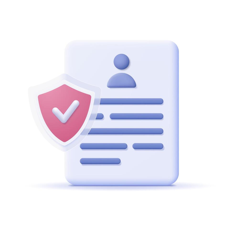 Document with contact protected by shield with check mark. Concept of security and protection of documents, data or finance. vector
