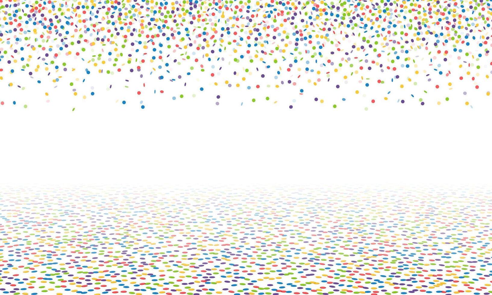 Falling colorful bright and lying on the floor confetti with free space in the center isolated on light background. vector