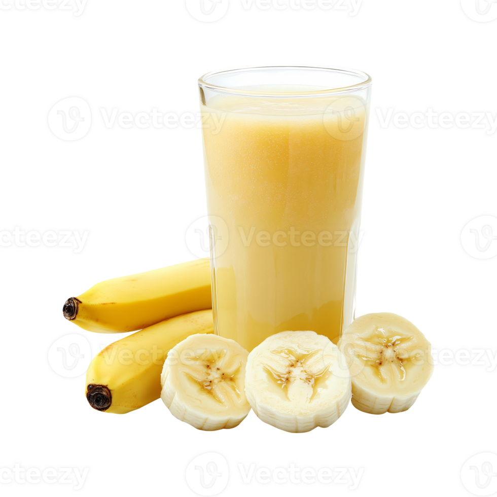 Glass of Banana Juice Isolated on Transparent Background - Fresh Tropical Drink, Healthy Beverage for Smoothie Recipes png
