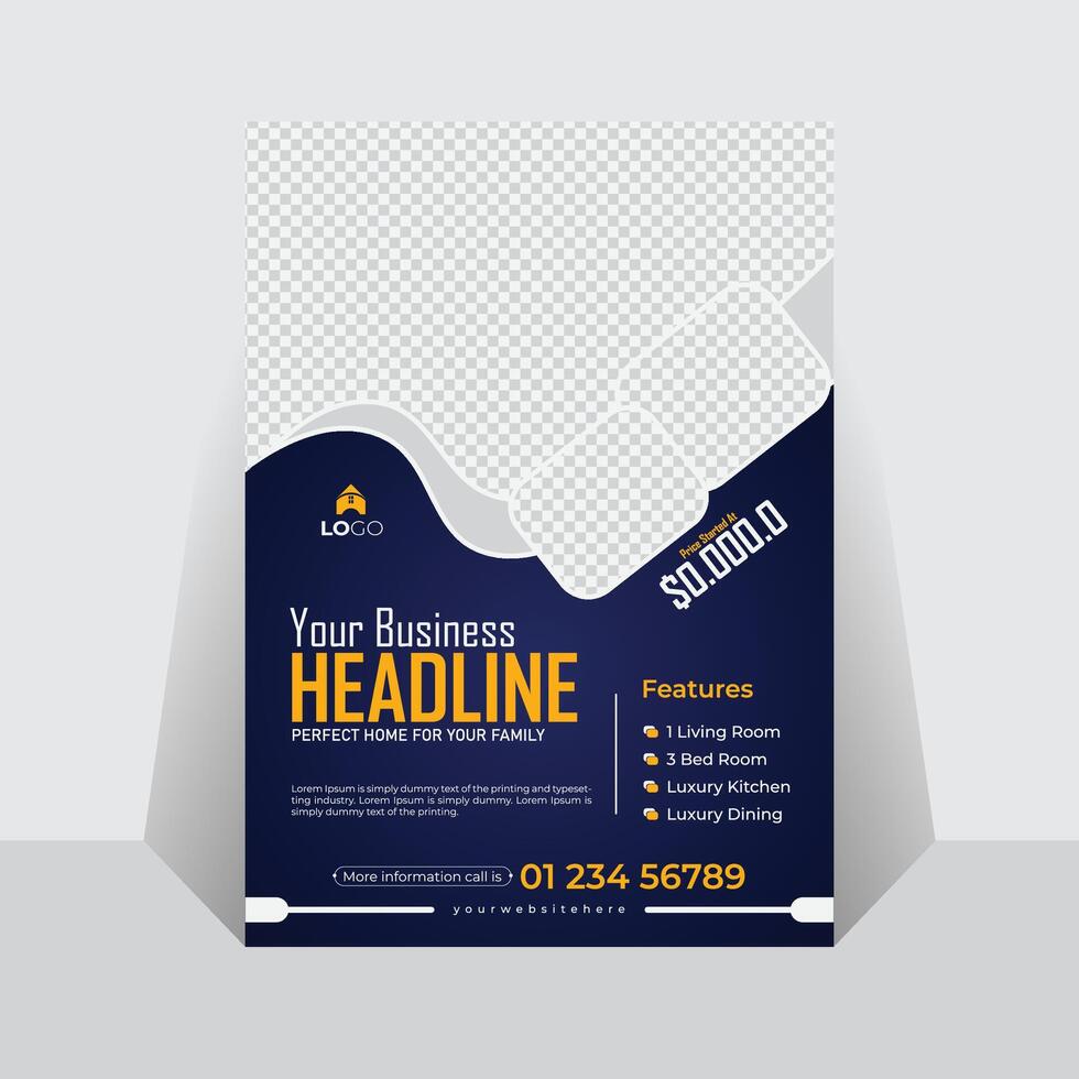 Corporate, professional, unique stylish design layout, blue gradient colorful background real estate flyer design for your business advertising. vector