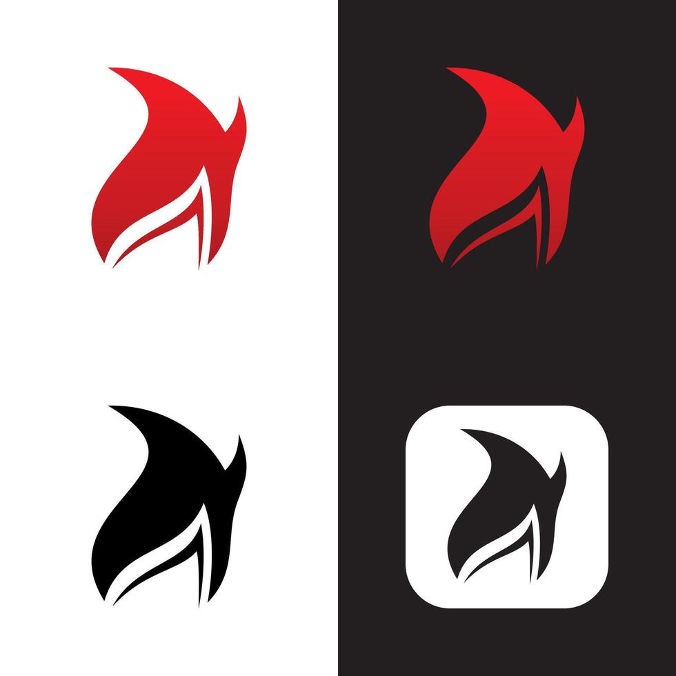 logo and icon of fire with red gradient color, also black and white color color logo illustration vector