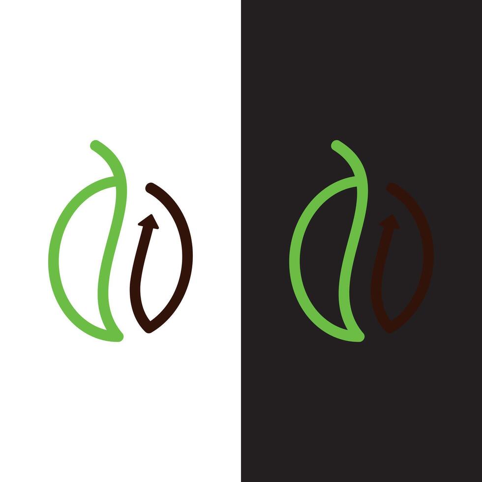 Two different logos for coffee beans in green and brown color vector