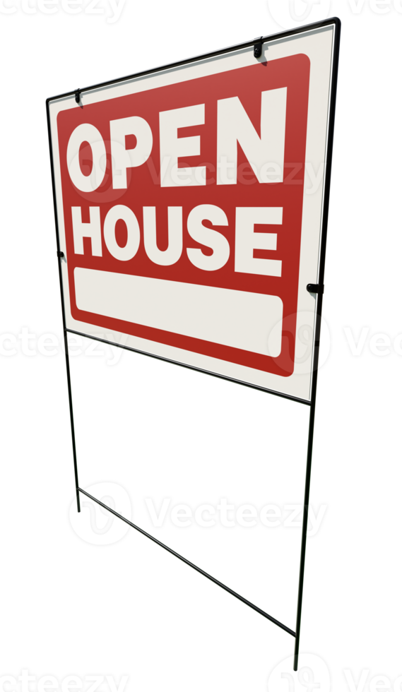 Left Facing Open House Real Estate Yard Sign Isolated. Transparent . png