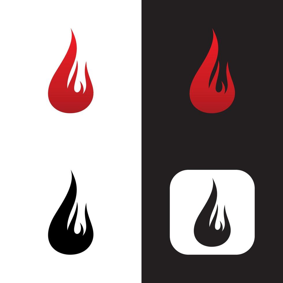 logo and icon of fire with red gradient color, also black and white color color logo illustration vector