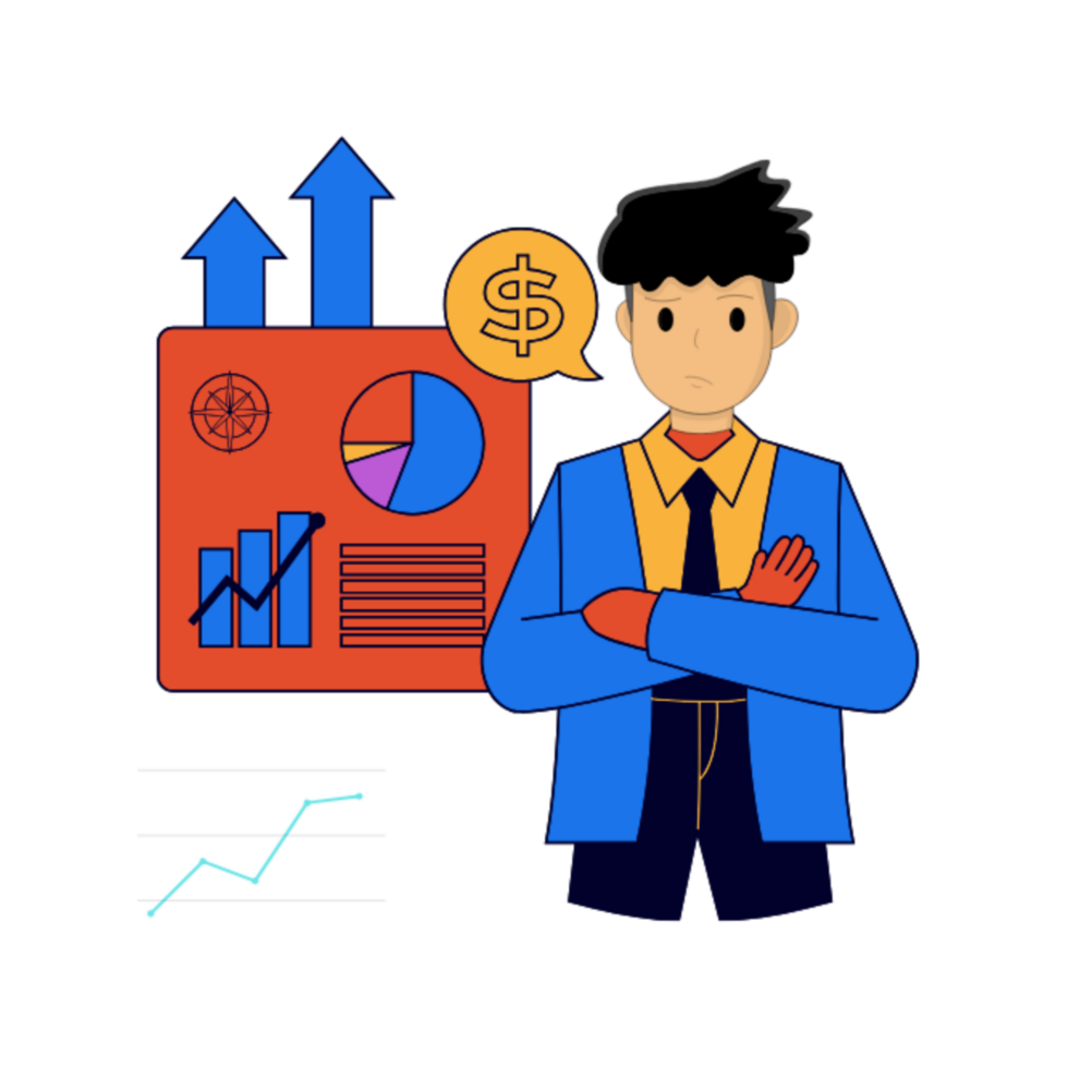 Businessman with a business graph and a business chart png