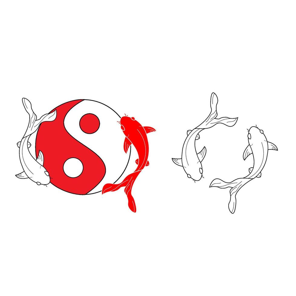 Yin Yang Koi Fish Japanese Style Art Illustration on Isolated Background. Koi fish . vector