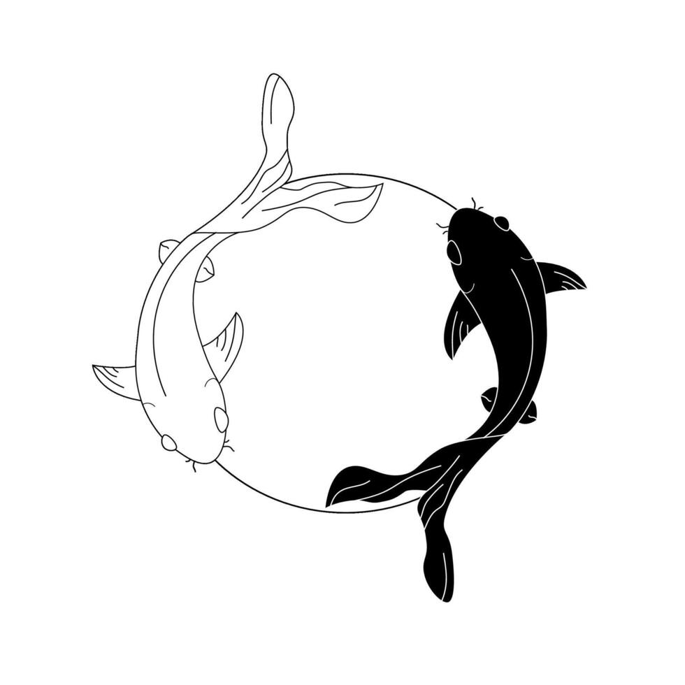 koi fish carp line logo Two fish in a circle in the style of Japanese or Chinese painting, Sumi-e. illustration. vector