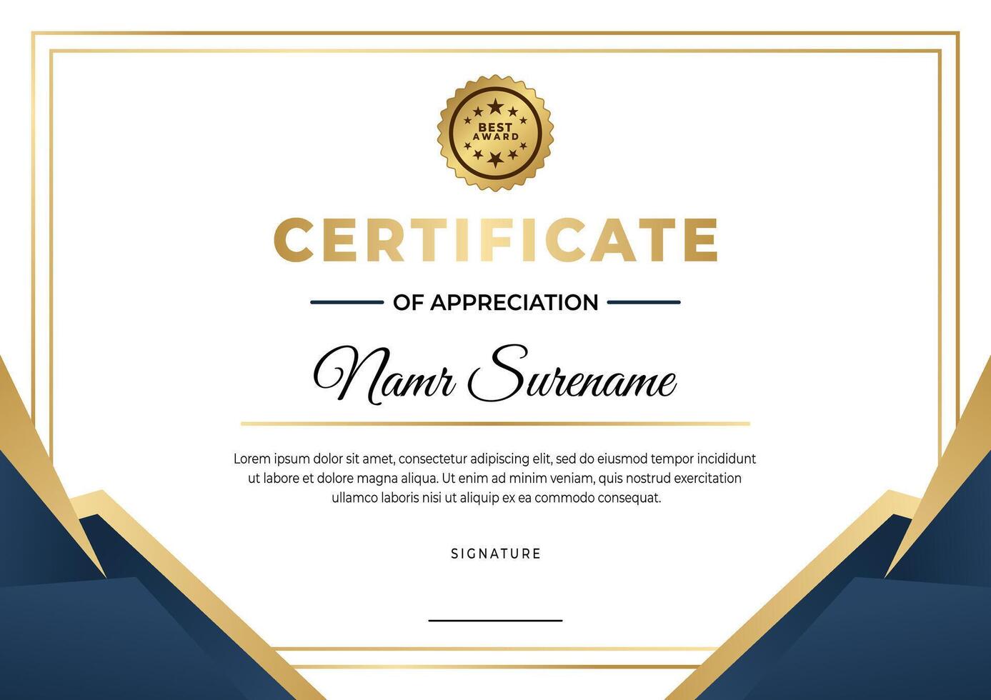 University Seminar Certificate Template blue gold vector