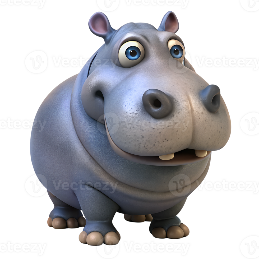 Hippo, Wild Animal Cartoon in the form of 3D Character png