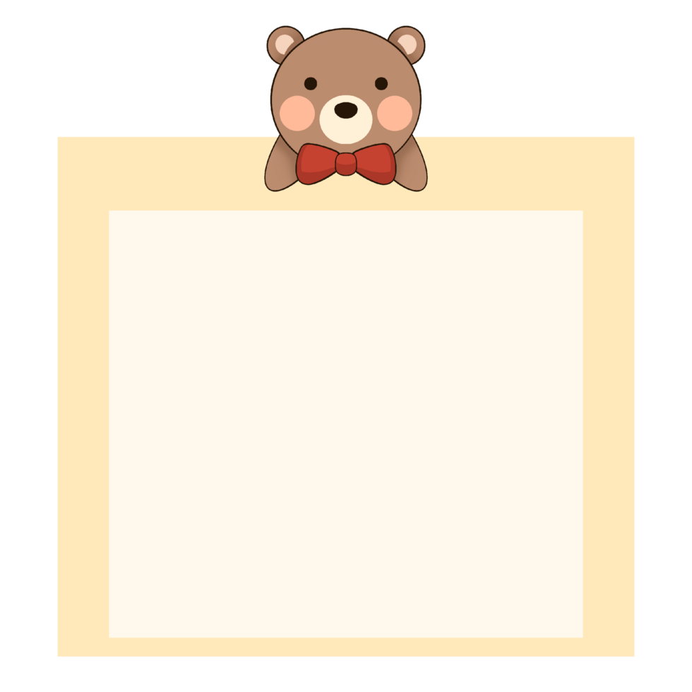 Teddy bear tied with a bow on note paper png
