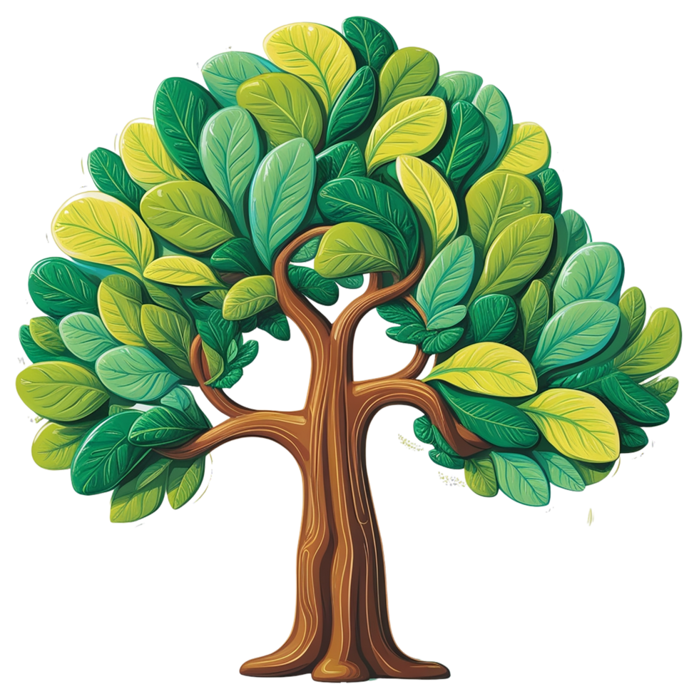 A cartoon tree with green leaves png