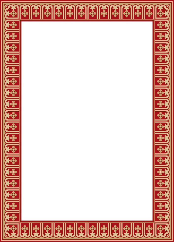 golden with red Chinese rectangle, frame. Square ornaments of oriental peoples, korea, taiwan, china, hong kong, indonesia vector