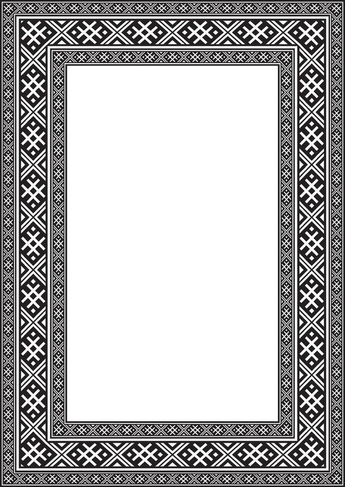 black monochrome square belarusian national ornament frame. Ethnic pattern rectangle of Slavic peoples, Russian, Ukrainian, Serb, Pole, Bulgarian. Cross stitch template vector