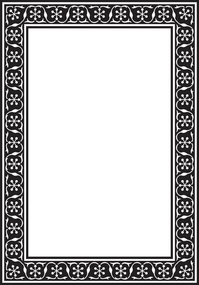 square monochrome black national Persian ornament. Rectangle, frame, border, ethnic pattern of the peoples of Iran, Iraq, Tajikistan vector