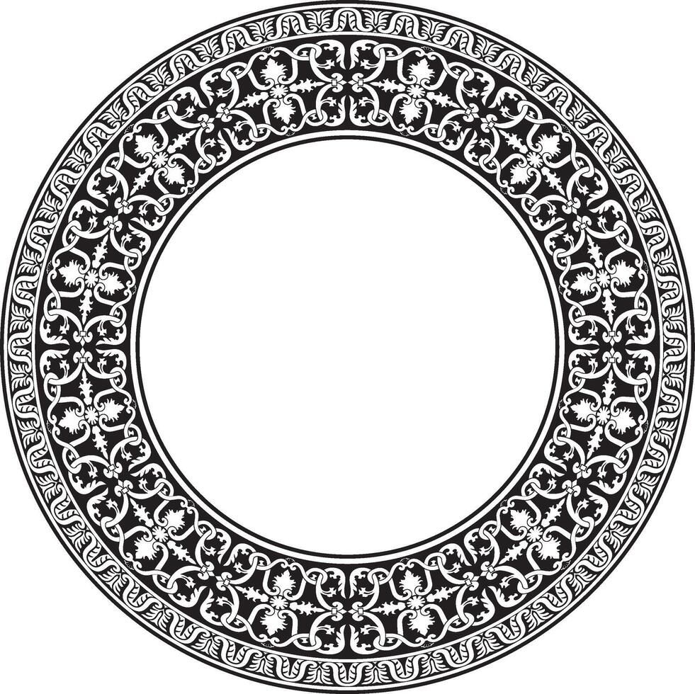 monochrome black round classic renaissance ornament. Circle, ring european border, revival style frame. vector