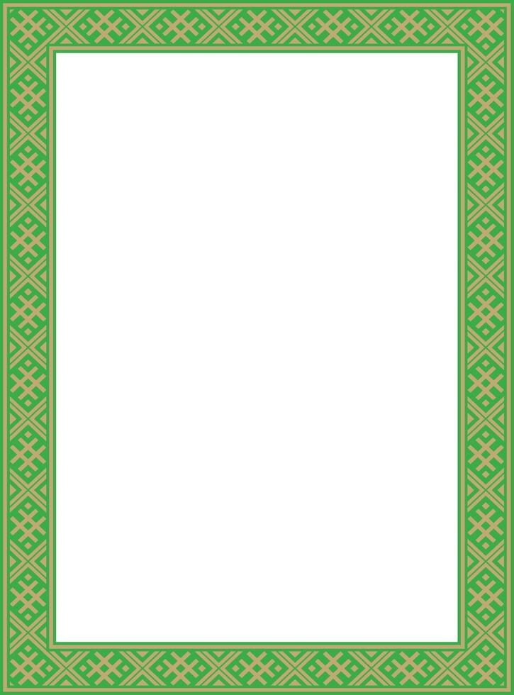 green gold square belarusian national ornament frame. Ethnic pattern rectangle of Slavic peoples, Russian, Ukrainian, Serb, Pole, Bulgarian. Cross stitch template vector