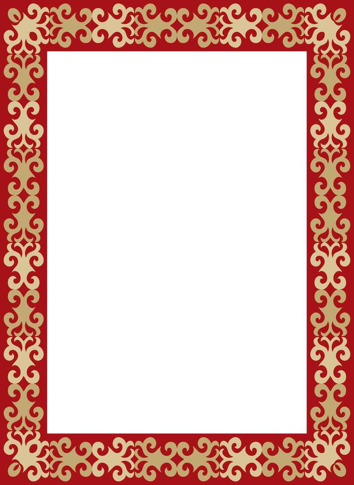 gold with red square Kazakh national ornament. Ethnic pattern of the peoples of the Great Steppe, vector