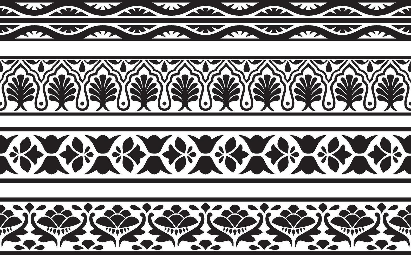 black monochrome seamless national Indian pattern. endless border, ethnic hindu frame. vector