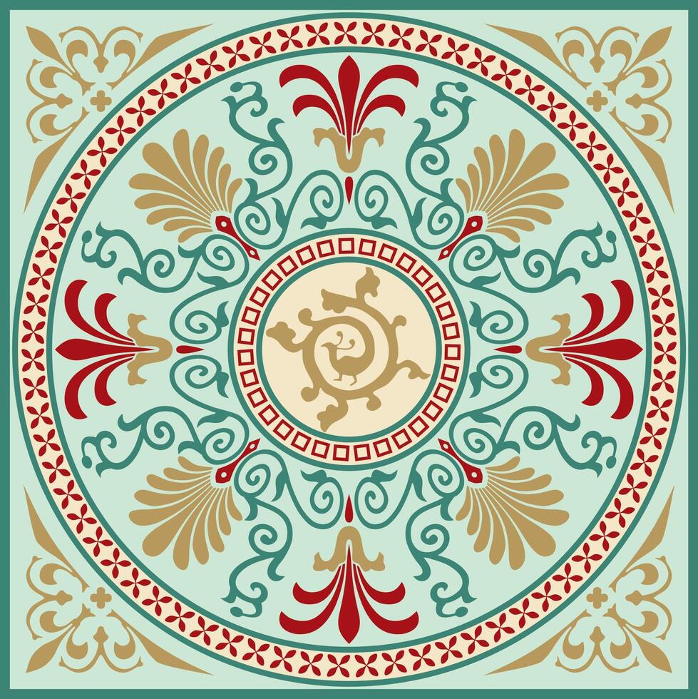 colored square classical ornament of Ancient Greece and Roman Empire. Tile, Arabesque, Byzantine pattern vector